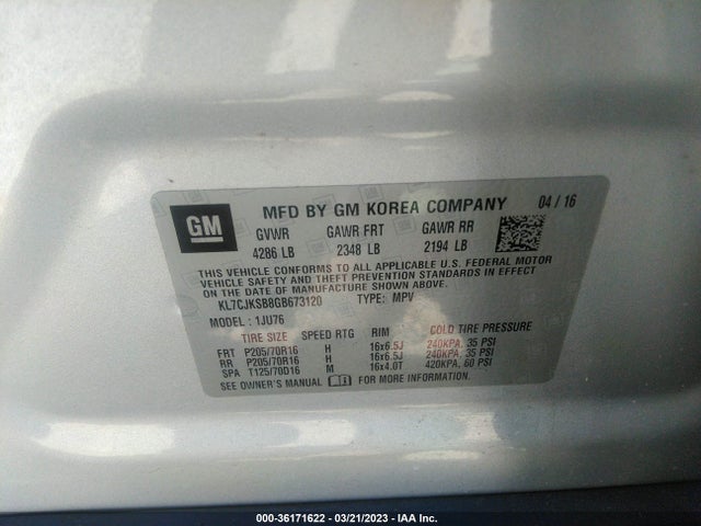 Chevrolet TRAX LS 2016 KL7CJKSB8GB673120 Image 10