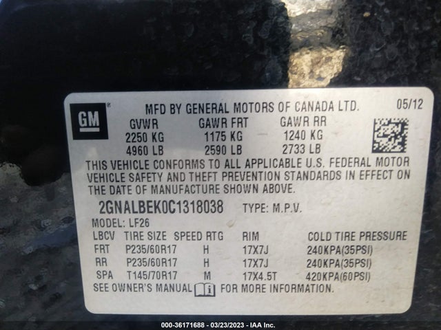 Chevrolet EQUINOX LS 2012 2GNALBEK0C1318038 Image 10