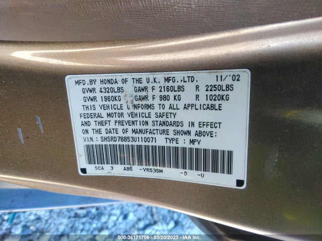 Honda CR-V EX 2003 SHSRD78853U110071 Image 10