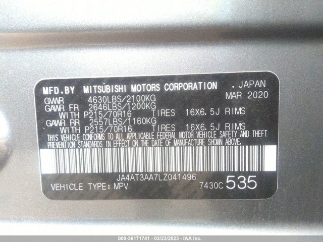 JA4AT3AA7LZ041496 Mitsubishi Eclipse Cross Es
