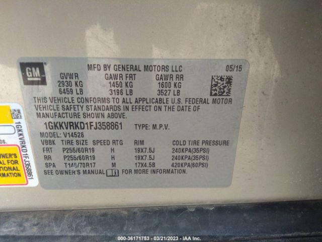 1GKKVRKD1FJ358861 GMC ACADIA SLT