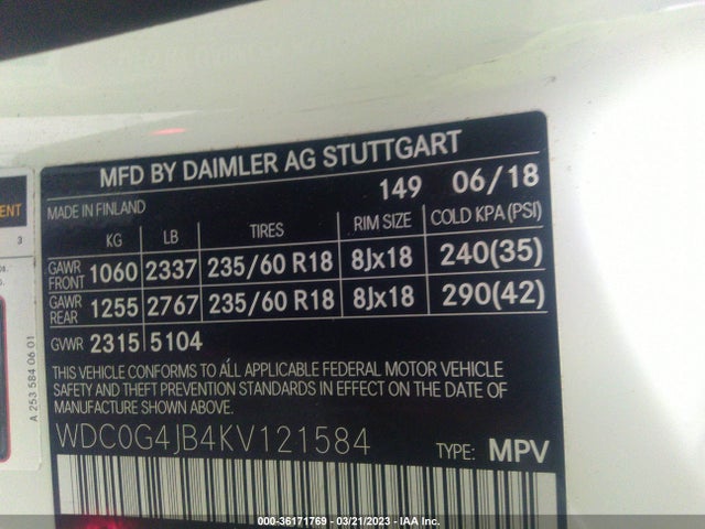 WDC0G4JB4KV121584 Mercedes-Benz Glc Glc 300