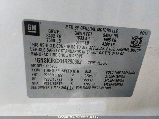 2017 Chevrolet Suburban, VIN: 1GNSKJKCXHR290682