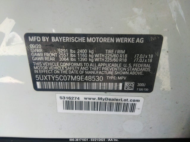 5UXTY5C07M9E48530 BMW X3 Xdrive30i