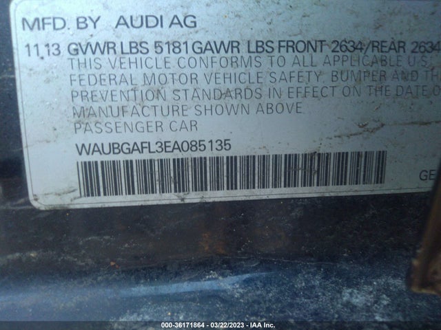 WAUBGAFL3EA085135 Audi S4 Premium Plus