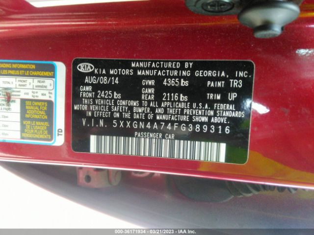 5XXGN4A74FG389316 KIA OPTIMA EX