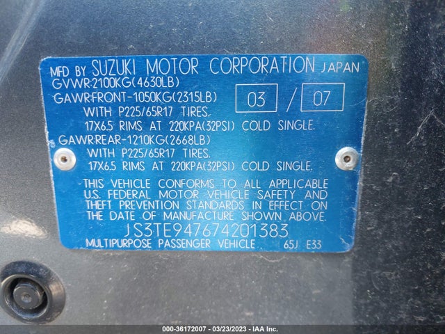 2007 SUZUKI GRAND VITARA LUXURY VIN: JS3TE947674201383