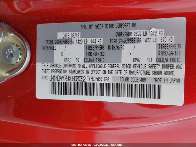 2019 Mazda MX-5 Miata, VIN: JM1NDAM79K0308052
