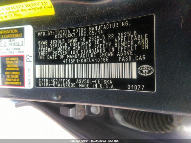 4T1BF1FK9EU410166 Toyota Camry L/le/xle/se/se Sport
