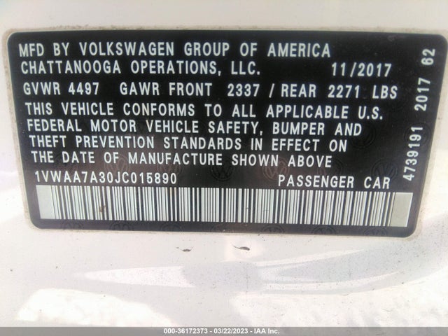 1VWAA7A30JC015890 Volkswagen Passat 2.0t S/r-line