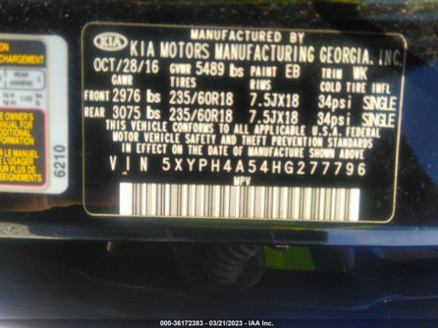 5XYPH4A54HG277796 KIA Sorento Ex V6