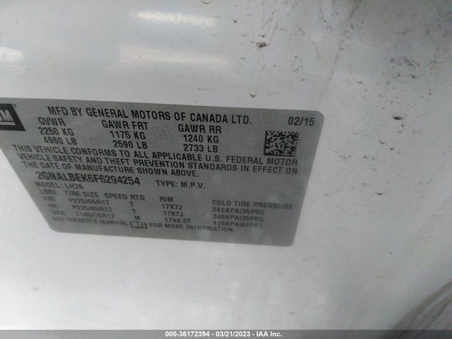 Chevrolet EQUINOX LT 2015 2GNALBEK6F6294254 Image 10