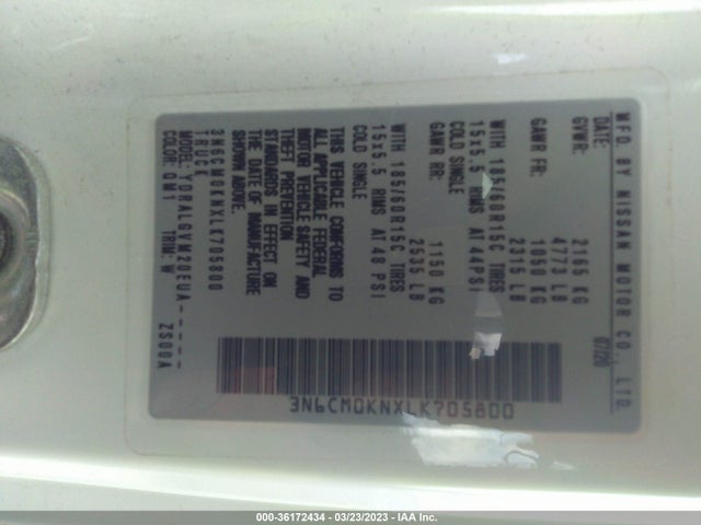 3N6CM0KNXLK705800 Nissan Nv200 Compact Cargo Sv Xtronic Cvt