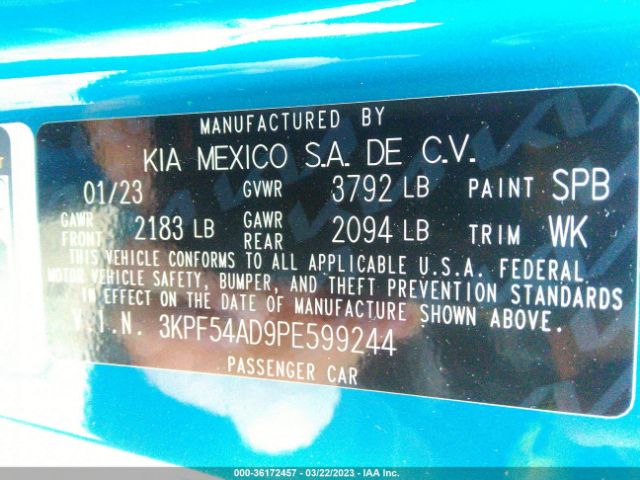3KPF54AD9PE599244 KIA Forte Gt-line