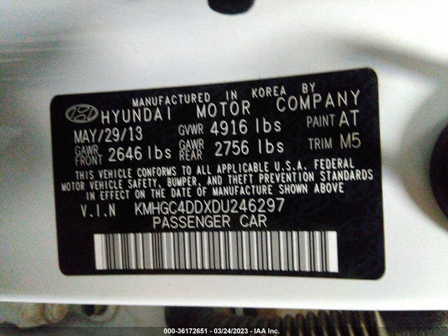 2013 HYUNDAI GENESIS 3.8L VIN: KMHGC4DDXDU246297
