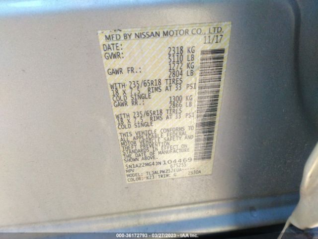 5N1AZ2MG4JN104469 Nissan MURANO S