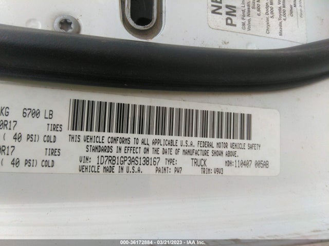 2010 DODGE RAM 1500 SLT VIN: 1D7RB1GP3AS138167