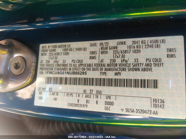 Ford ESCAPE SE 2022 1FMCU9G61NUB66295 Image 9