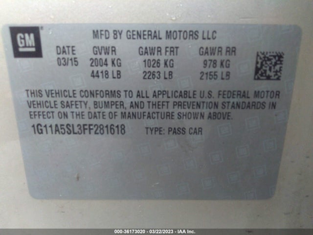 Chevrolet MALIBU LS 2015 1G11A5SL3FF281618 Image 10