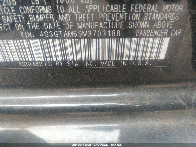 2021 SUBARU IMPREZA SPORT VIN: 4S3GTAM69M3703188