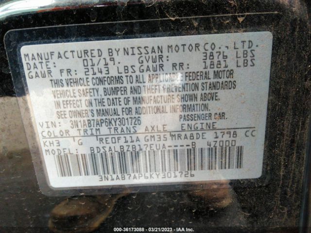 3N1AB7AP6KY301726 Nissan SENTRA S