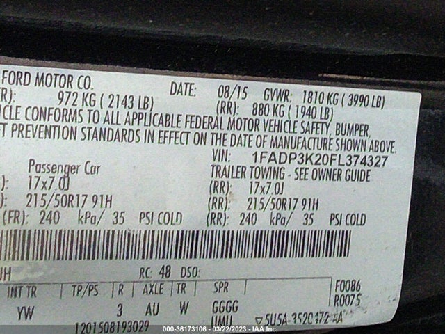 2015 Ford Focus, VIN: 1FADP3K20FL374327