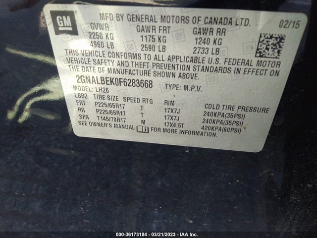 Chevrolet EQUINOX LT 2015 2GNALBEK0F6283668 Image 10