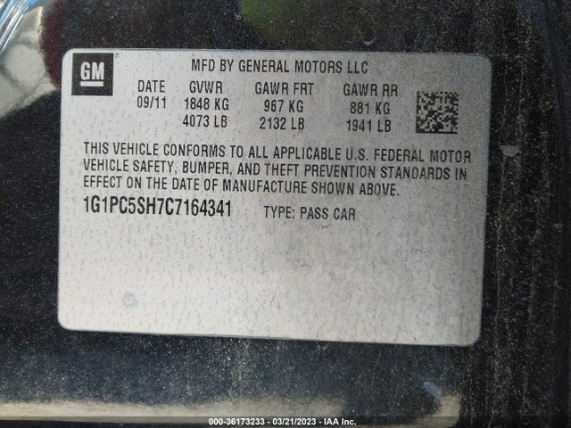 2012 CHEVROLET CRUZE LS VIN: 1G1PC5SH7C7164341