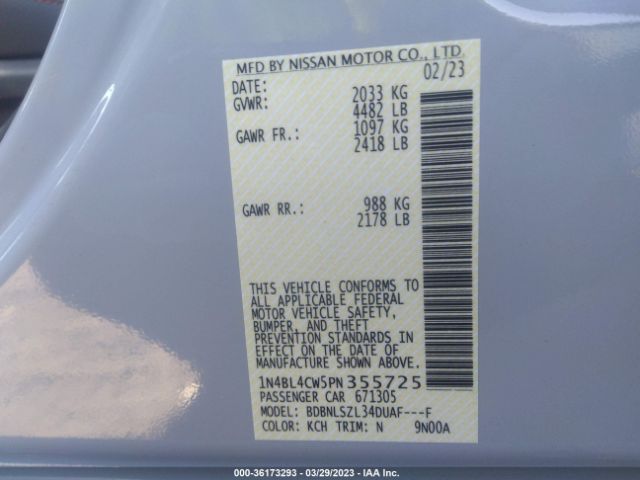 1N4BL4CW5PN355725 Nissan Altima 2.5 Sr