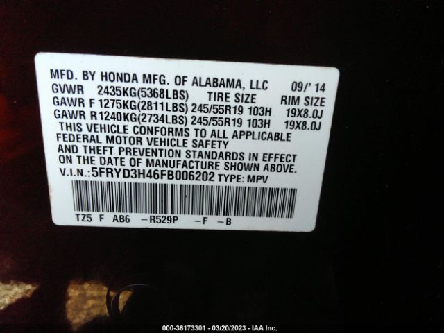 5FRYD3H46FB006202 Acura Mdx Tech Pkg