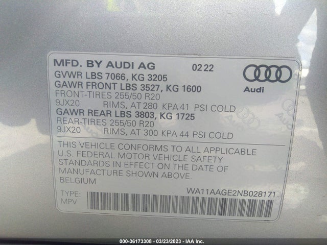 2022 Audi e-tron, VIN: WA11AAGE2NB028171