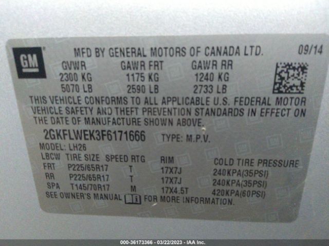 2GKFLWEK3F6171666 GMC Terrain Sle