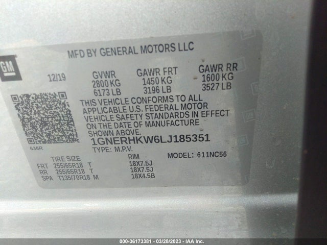 Chevrolet Traverse Lt Leather 2020 1GNERHKW6LJ185351 Image 9