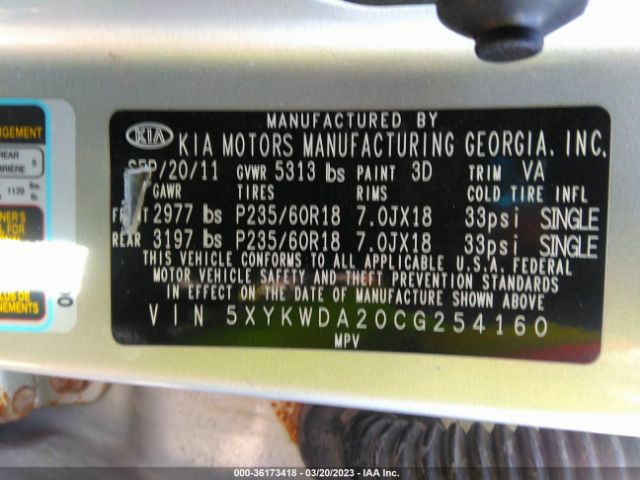 5XYKWDA20CG254160 KIA SORENTO SX