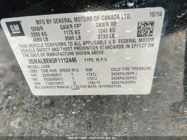 Chevrolet EQUINOX LT 2015 2GNALBEK9F1112446 Image 11