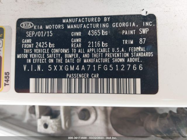 5XXGM4A71FG512766 KIA Optima Lx