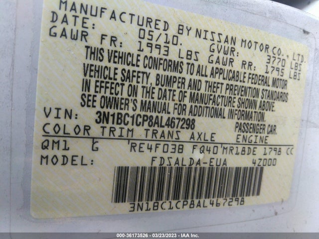 2010 NISSAN VERSA 1.8 S VIN: 3N1BC1CP8AL467298