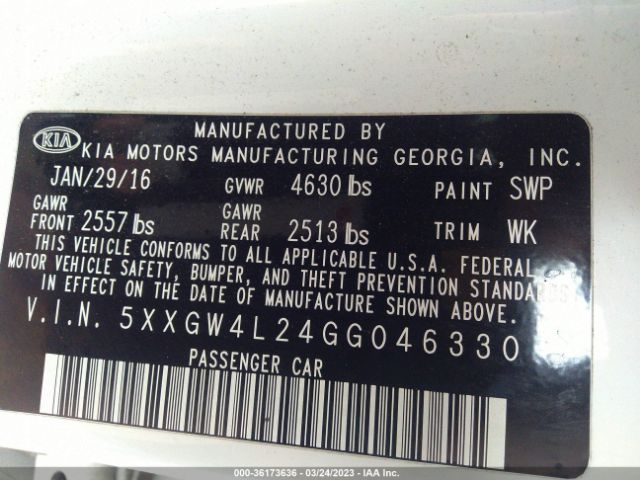 5XXGW4L24GG046330 KIA Optima Sx Turbo