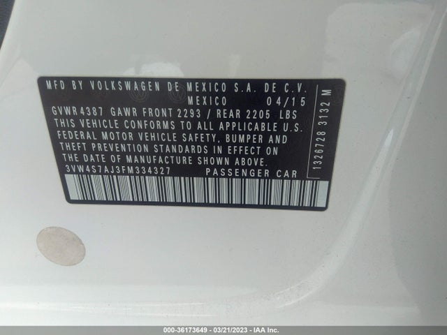 3VW4S7AJ3FM334327 Volkswagen Jetta Sedan 2.0t Gli Sel