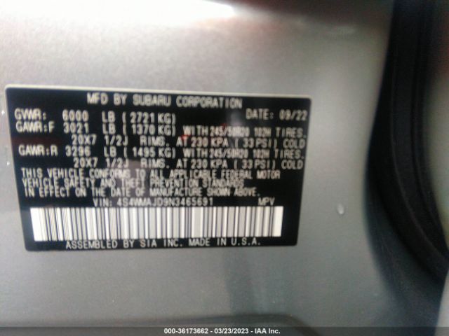 4S4WMAJD9N3465691 Subaru Ascent Onyx Edition