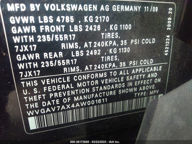 Volkswagen Tiguan Wolfsburg 2010 WVGAV7AX4AW001611 Image 10