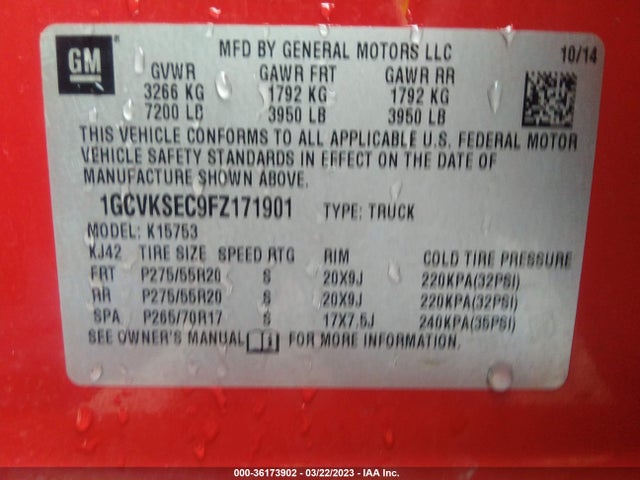 Chevrolet Silverado 1500 Ltz 2015 1GCVKSEC9FZ171901 Image 10