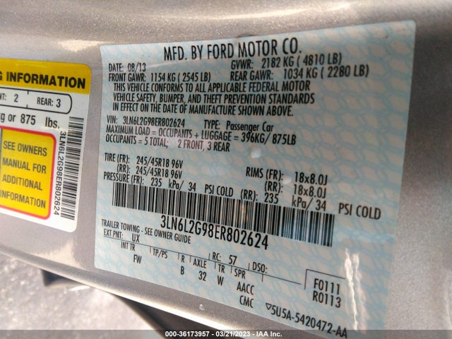 Lincoln MKZ 2014 3LN6L2G98ER802624 Image 9