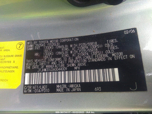 JTJHW31U260044009 Lexus RX 400H