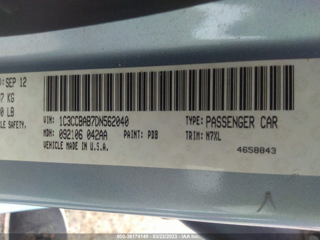 2013 CHRYSLER 200 LX VIN: 1C3CCBAB7DN562040