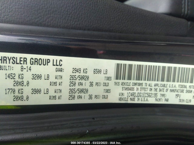 Dodge DURANGO LIMITED 2014 1C4RDJDG1EC562195 Image 9