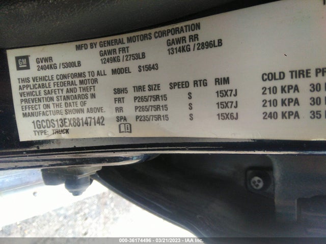 2008 CHEVROLET COLORADO LT W/2LT VIN: 1GCDS13EX88147142
