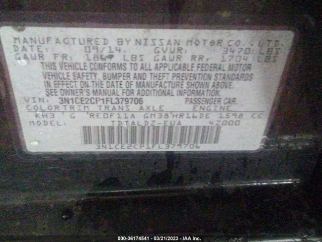 3N1CE2CP1FL379706 Nissan Versa Note S/s Plus/sv/sr/sl