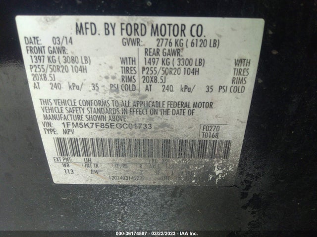 Ford Explorer Limited 2014 1FM5K7F85EGC01733 Image 9