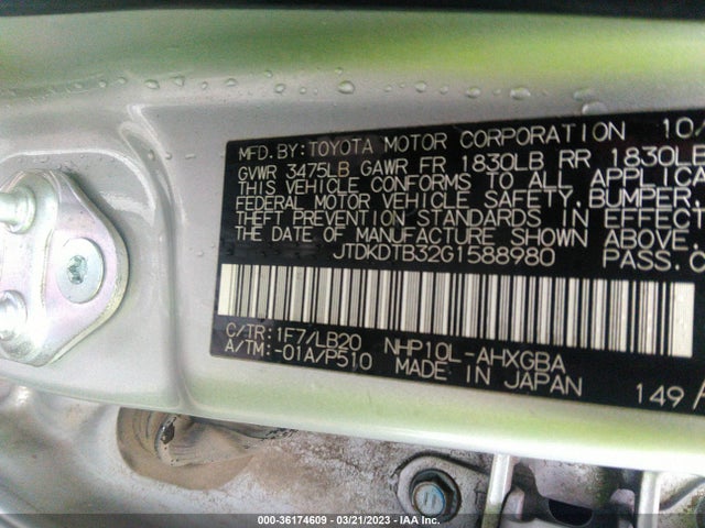 Toyota Prius C One/two/three/four 2016 JTDKDTB32G1588980 Image 9